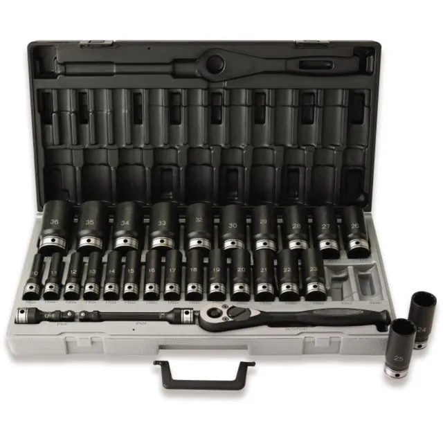 Tolvkant multisett 1/2" metrisk – 29 deler, lange